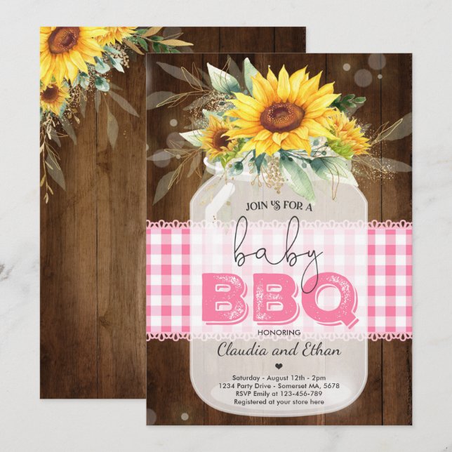 GRILLEN Baby Dusche Sonnenblume Baby Q Paare Dusch Einladung (Vorne/Hinten)