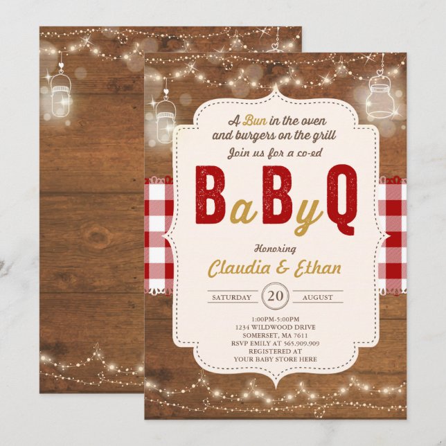GRILLEN Baby Shower Einladung Baby Q Paare Dusche (Vorne/Hinten)