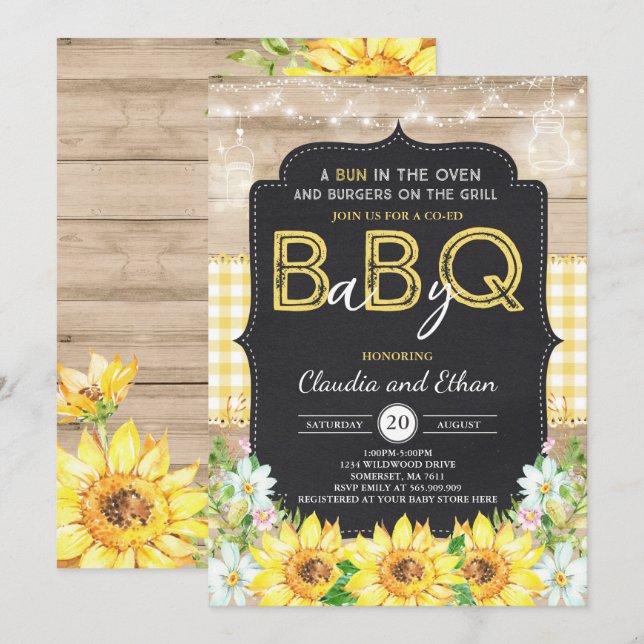 GRILLEN Baby Shower Einladung Baby Q Paare Dusche (Vorne/Hinten)
