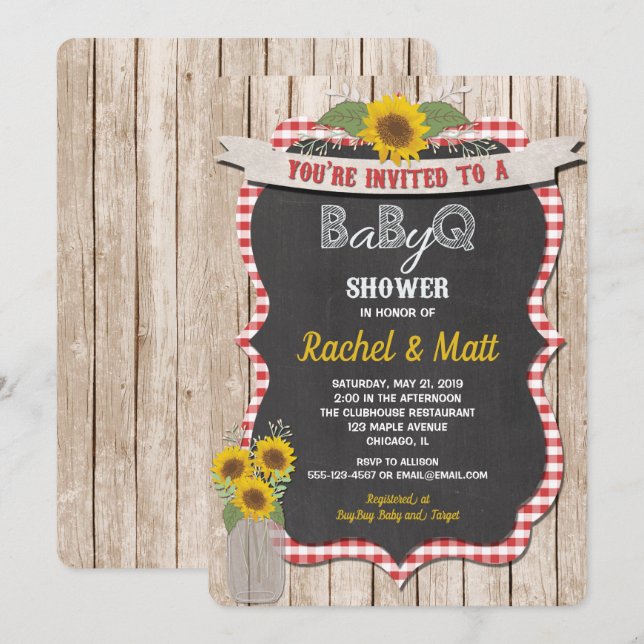 GRILLEN Baby Shower Einladung Baby-Q Picknick einl (Vorne/Hinten)