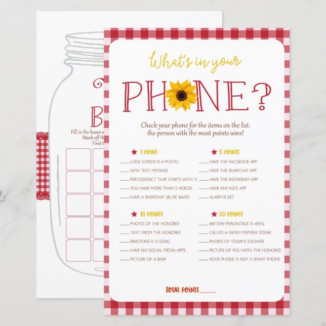 GRILLEN Baby Shower Games Bingo, Handyspiele (Vorne/Hinten)