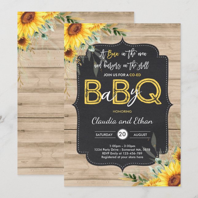 GRILLEN Baby Shower Sunflower Baby Q Paare Dusche Einladung (Vorne/Hinten)