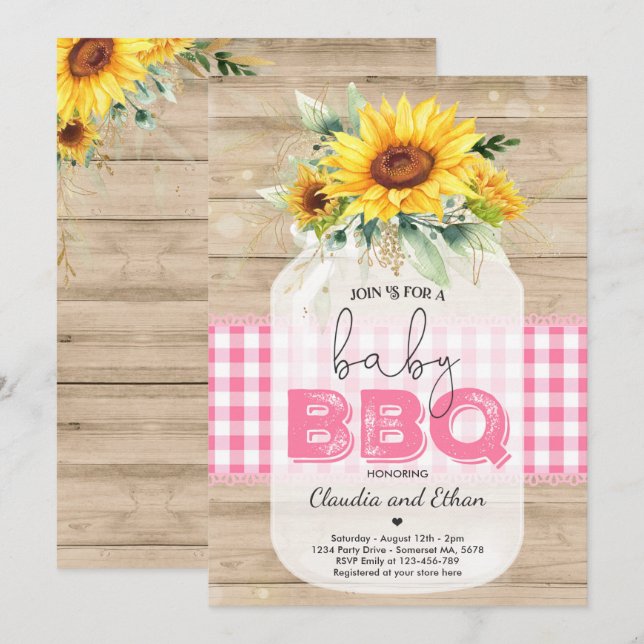 GRILLEN Baby Shower Sunflower Baby Q Paare Dusche Einladung (Vorne/Hinten)