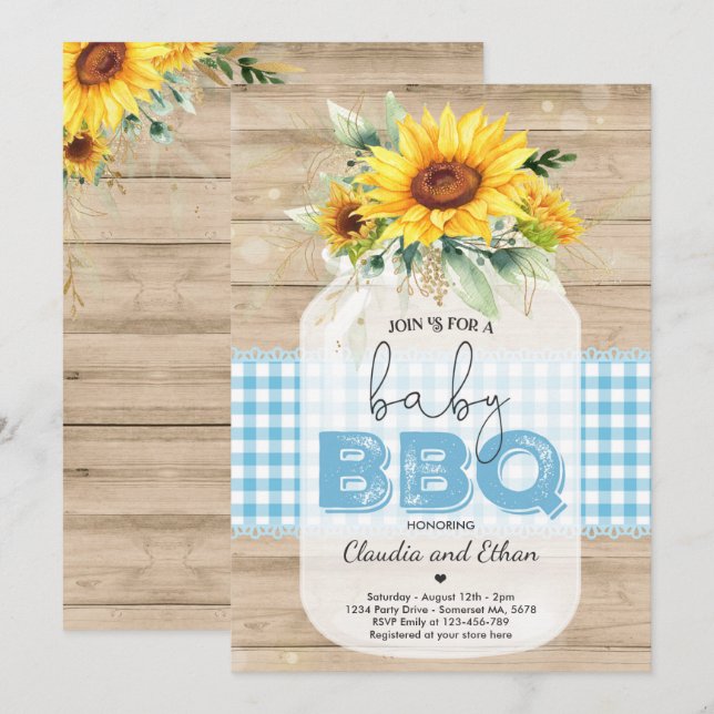 GRILLEN Baby Shower Sunflower Baby Q Paare Dusche Einladung (Vorne/Hinten)