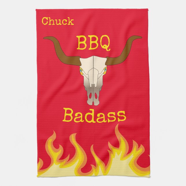 Grillen Badass: Kuhschädel Geschirrtuch (Vertikal)