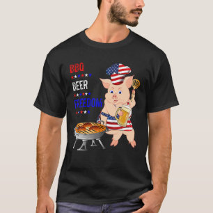 Grillen Beer Freedom Pig American Flag Schürze Gri T-Shirt