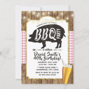 GRILLEN & Beer Pink Karierte Streichellichter Gebu Einladung