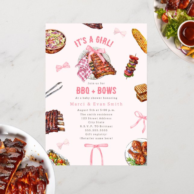 GRILLEN + Bows Cookout Girl Shower Einladung (Von Creator hochgeladen)