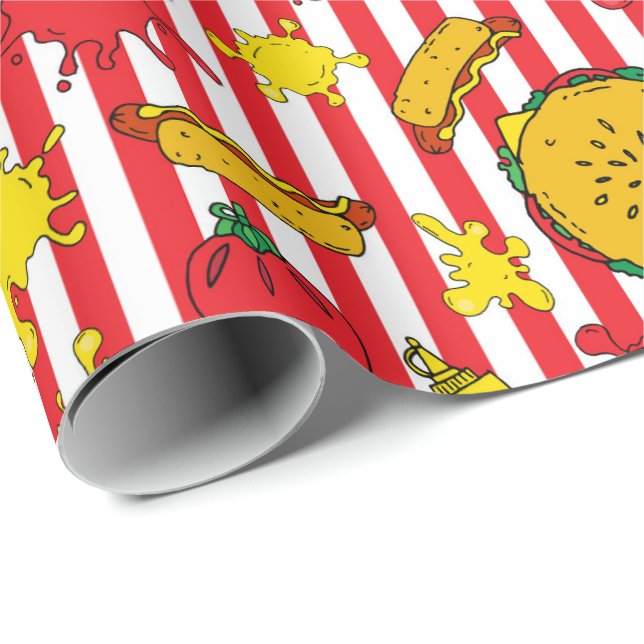 GRILLEN Burger Hot Dog Grill Out Grill Party Geschenkpapier (Rolleneckpunkt)