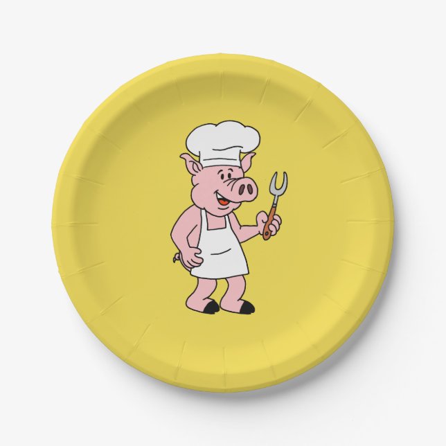 GRILLEN Cartoon-Schwein-Teller Pappteller (Vorderseite)
