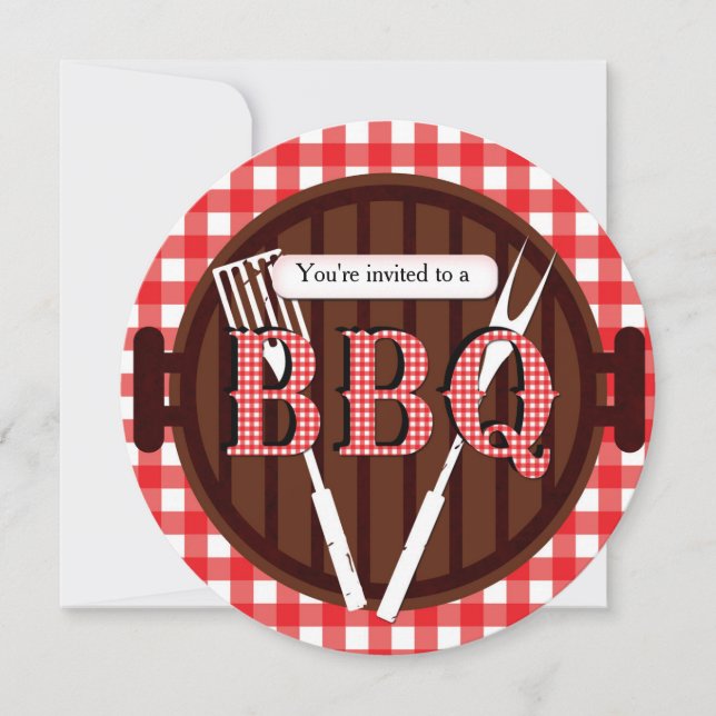 GRILLEN Cookout Barbecue Gingham Country Einladung (Vorderseite)