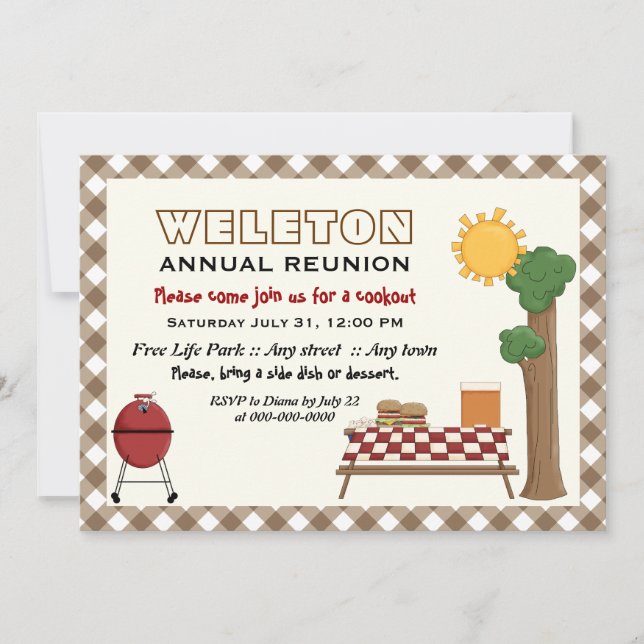 GRILLEN Cookout Family Wiedersehen, Braunen Gingha Einladung (Vorderseite)