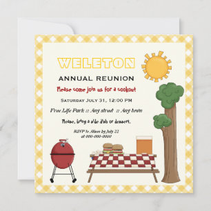 GRILLEN Cookout Family Wiedersehen, gelbe Gingham- Einladung