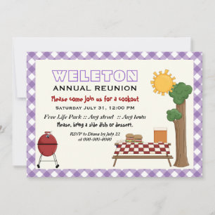 GRILLEN Cookout family Wiedersehen, lila Gingham b Einladung