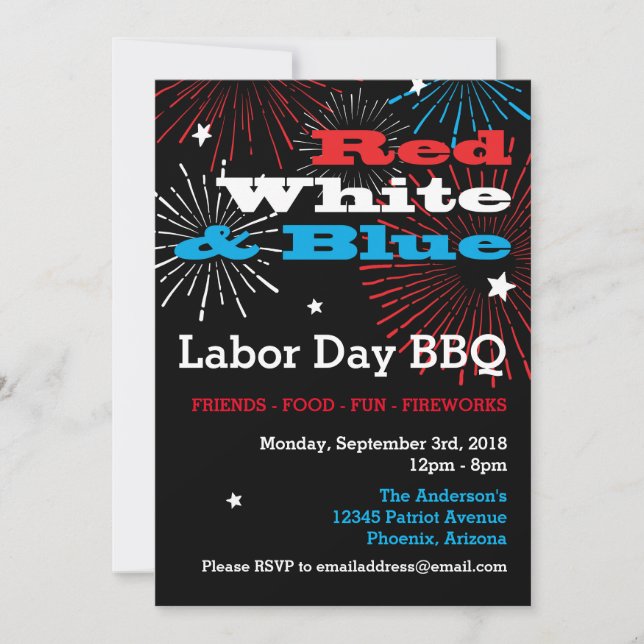 Grillen des Red White and Blue Labour Day Einladung (Vorderseite)