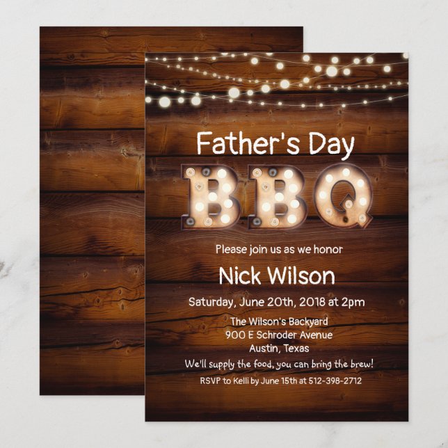 GRILLEN des rustikalen Vaters Einladung (Vorne/Hinten)