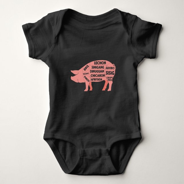 Grillen Diagramm Filipino Schweinefleisch Schnitze Baby Strampler (Vorderseite)