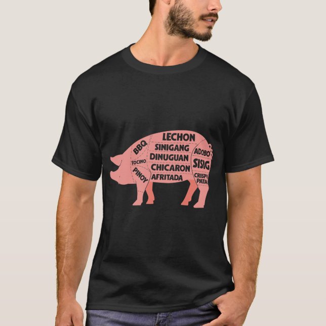 Grillen Diagramm Filipino Schweinefleisch Schnitze T-Shirt (Vorderseite)