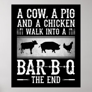 Grillen   Eine Kuh, ein Schwein und ein Huhn laufe Poster