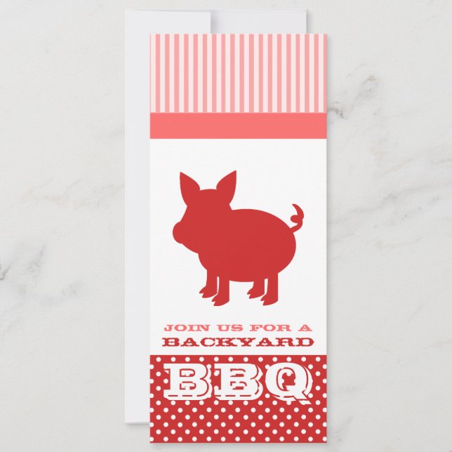 GRILLEN Einladungs-- rotes und rosa Schwein Einladung (Vorderseite)