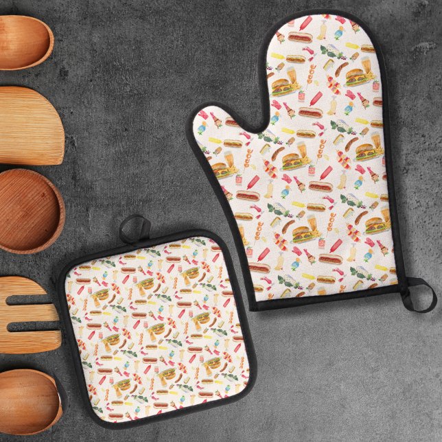 Grillen für Wasserfarben Muster für Speisen, Geträ Ofenhandschuh & Topflappen-Set (Von Creator hochgeladen)