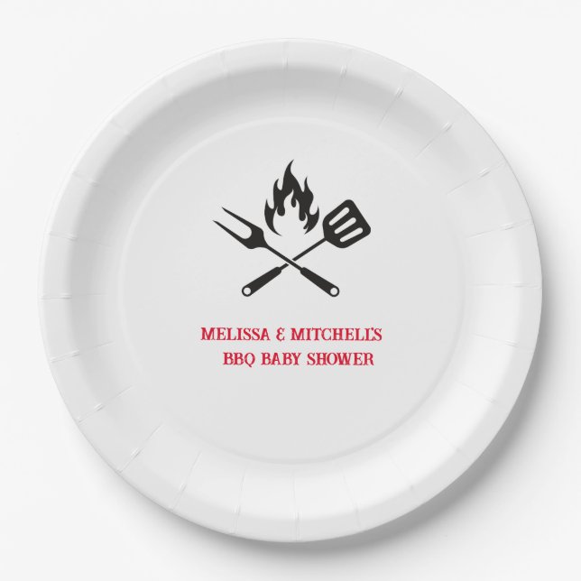GRILLEN Gabellöffel Außenpaare Babydusche Pappteller (Vorderseite)