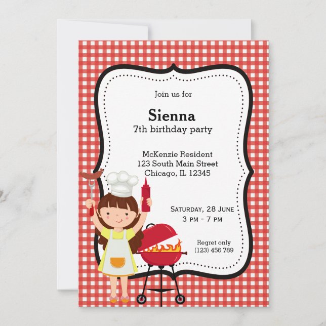 GRILLEN Geburtstagsparty (rot) Einladung (Vorderseite)