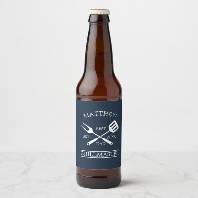 GRILLEN Grill Master Personalisiert Bester Vater V Bierflaschenetikett (Vorderseite)
