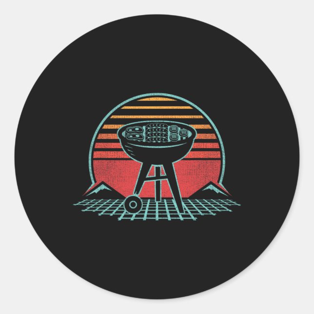 Grillen Grill Meat Lover Retro Byrbecue 80er Style Runder Aufkleber (Vorderseite)