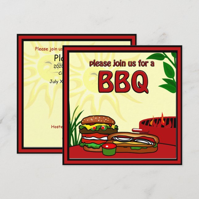 Grillen Grill Picnic Hamburger Hotdog Einladung (Vorne/Hinten)