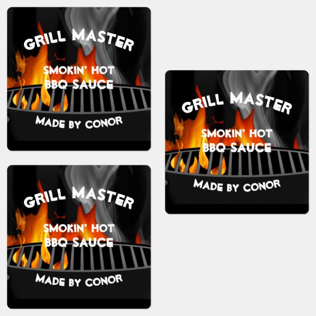 GRILLEN Grill Sauce Smokin Hot Square Labels Etiketten (Gruppe)