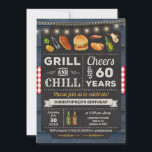 Grillen Grill und Chill Birthday Einladung<br><div class="desc">GRILLEN Grill und Chill Birthday Einladung mit Kreidebrett und Schrift mit individualisierbarem Alter.</div>