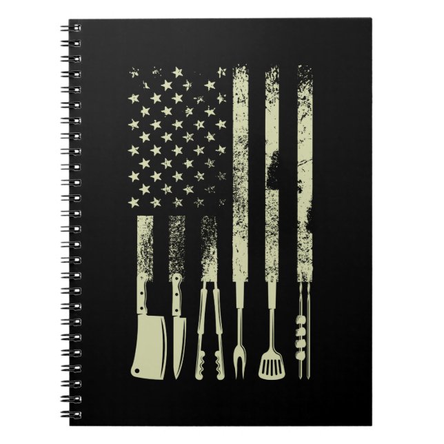 GRILLEN Grillen Barbecue Fleisch rauchen US-Flagge Notizblock (Vorderseite)