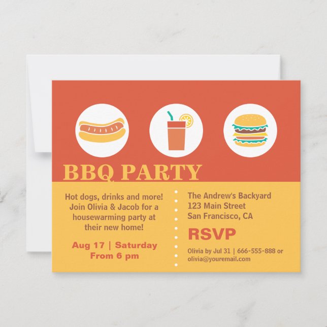 GRILLEN Hot Dog und Burger Housewarming Party Einladung (Vorderseite)