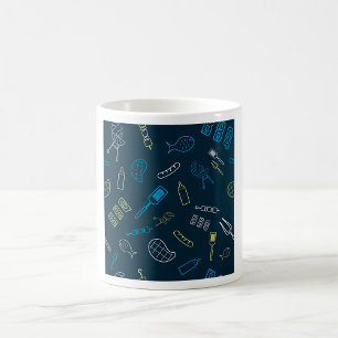 GRILLEN Icons Muster Grilltools Fleisch Lebensmitt Kaffeetasse