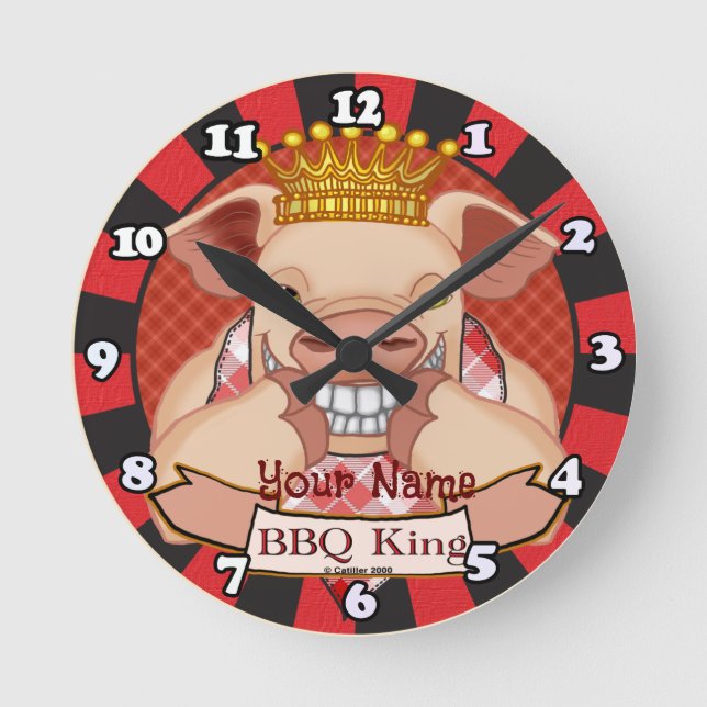 GRILLEN King Pig Clock Runde Wanduhr (Vorderseite)
