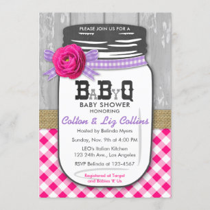 GRILLEN Mason Jar Babydusche Einladung Pink & Lila