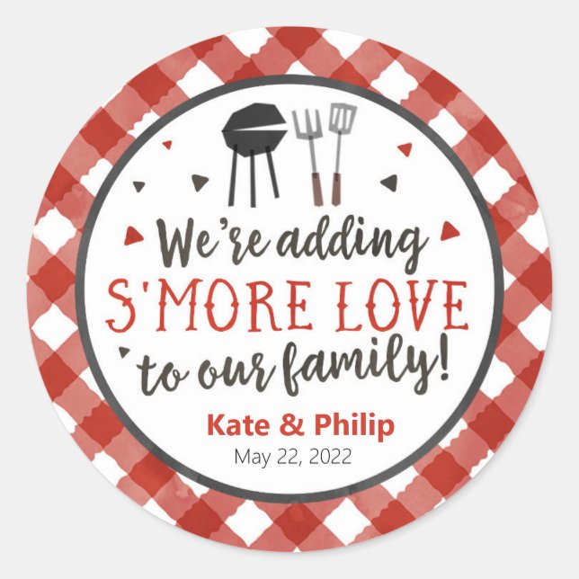 GRILLEN Mehr Liebe S'mores Baby-Q Babydusche Runder Aufkleber (Vorderseite)