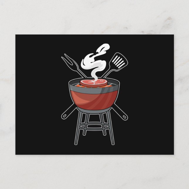 Grillen mit Fleischgabel & Spatel Postkarte (Vorderseite)