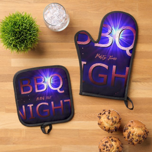 GRILLEN Oven Mitt and Pot Holders Ofenhandschuh & Topflappen-Set (Oben Unten)
