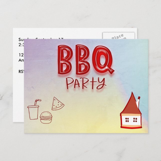GRILLEN Party Anpassbare Einladung Postkarte (Vorne/Hinten)