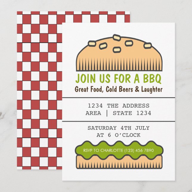 GRILLEN Party Big Burger Bun Einladung (Vorne/Hinten)