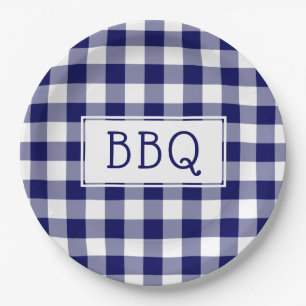 Grillen Party Classic Blue and White Gingham Pappteller
