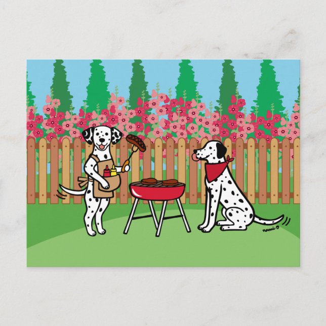 GRILLEN Party Dalmatiner Hollyhock Blume Cartoon P Postkarte (Vorderseite)