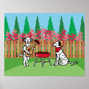 GRILLEN Party Dalmatiner Hollyhock Blume Cartoon Poster