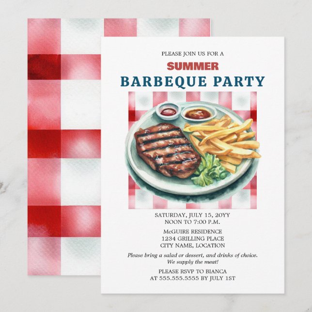 GRILLEN Party Einladung (Vorne/Hinten)
