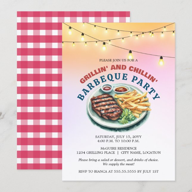 GRILLEN Party Einladung (Vorne/Hinten)