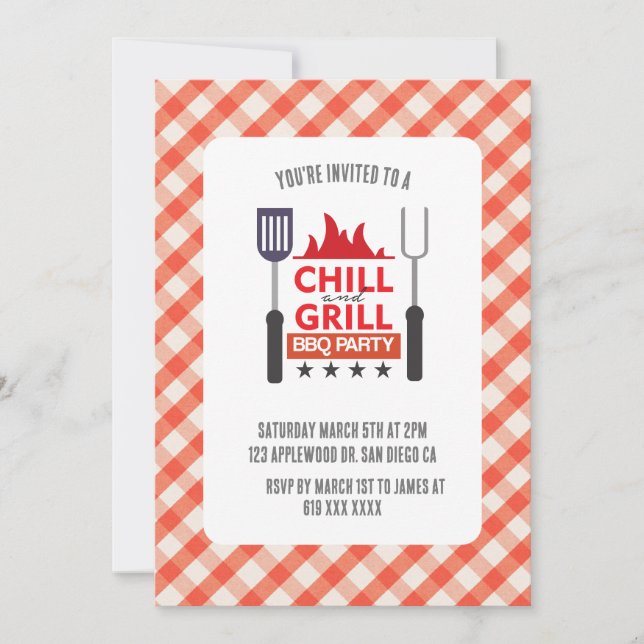 GRILLEN Party Einladung, Größe: 5" x 7" Einladung (Vorderseite)