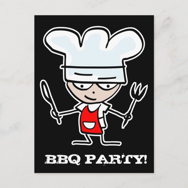GRILLEN Party Einladung Postkarten | Cartoon Koch (Vorderseite)