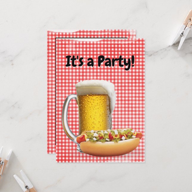 GRILLEN Party Einladung zu Gingham (Vorderseite/Rückseite Beispiel)